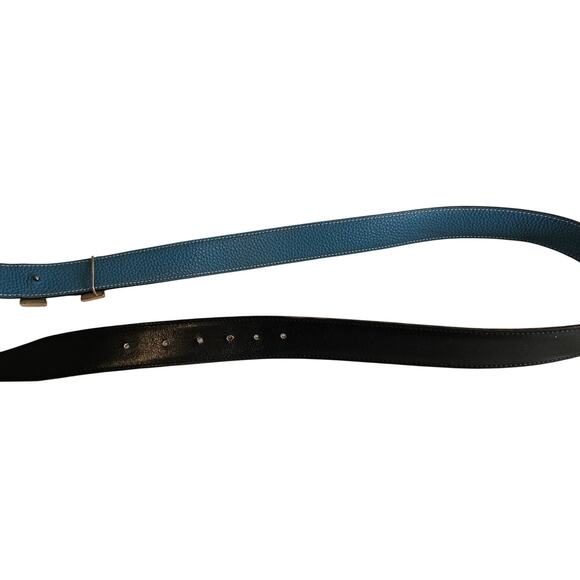 Hermès H-belt reversible black and blue jean Togo box calf leather strap - Picture 8 of 12
